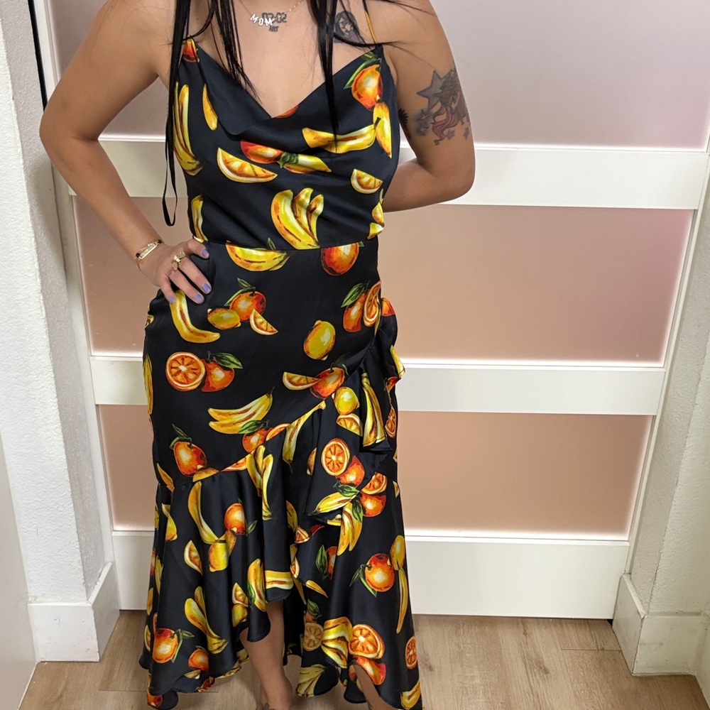 Lovers + Friends Black Dress with Fruit Print